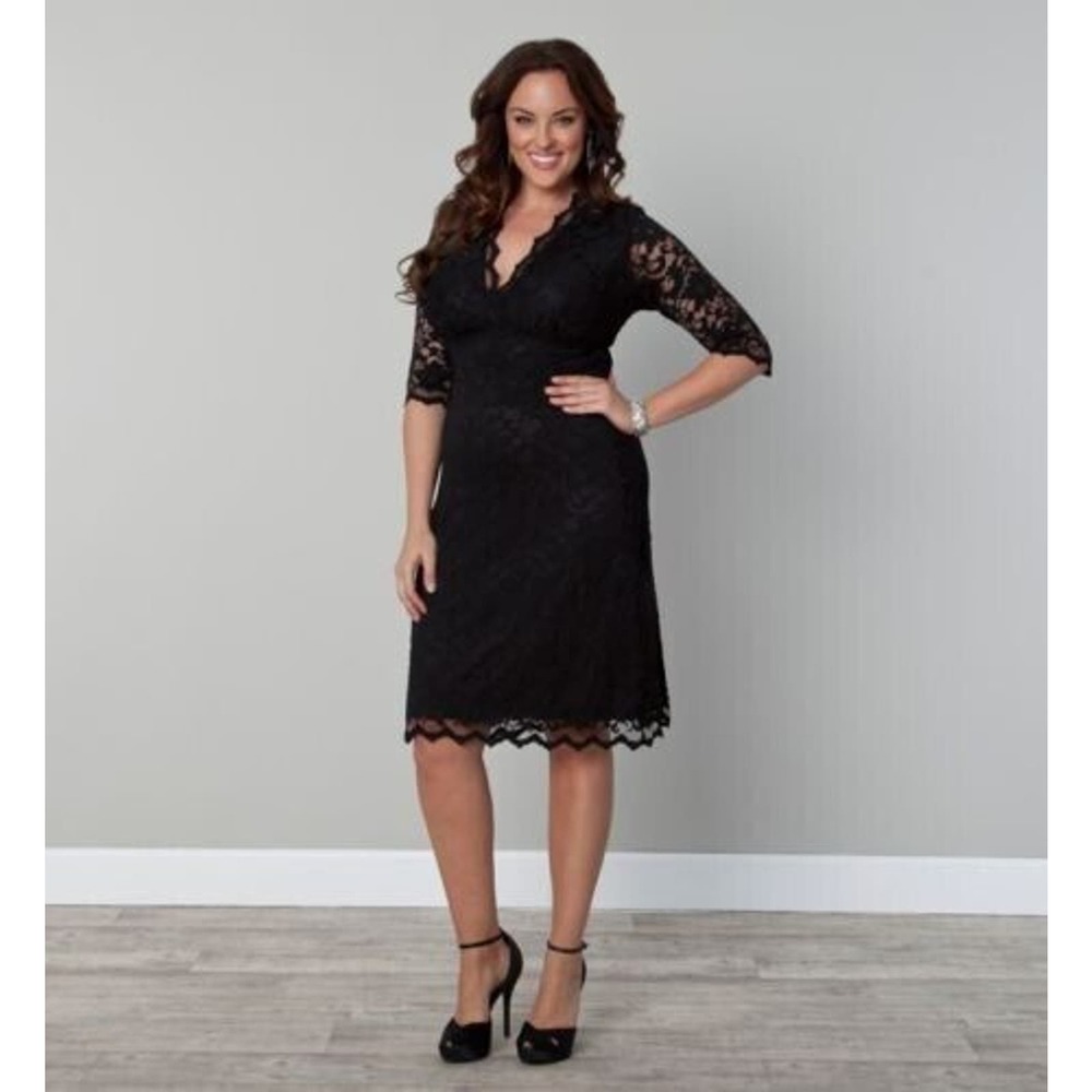 Kiyonna Women Dress Solid Black 1X Scalloped Boudoir Lace Style Lined Sexy Vixen - Picture 9 of 9